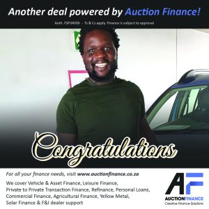Congratulations MR T Mbedzi on your purchase! Another successful delivery, made possible by Auction Finance Pty Ltd. Our Expert Finance Solutions include: - Vehicle & Asset Finance - Pre-approved bank finance for auctions - Leisure Finance - Private to Private Transaction Finance - Refinance - Personal Loans - Commercial Finance - Agricultural Finance - Yellow Metal - Solar Finance - F&I dealer support If you're looking for a finance package that meets your unique needs, don't hesitate to get in touch with our dedicated finance expert, Carin Visser at 082 654 7232. They're here to assist you every step of the way. Visit www.auctionfinance.co.za to explore how Auction Finance can create a unique finance deal tailored to your needs. #AuctionFinance #FinanceSolutions #Congratulations Auth. FSP34936