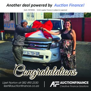 Congratulations Olivia de Koker on your purchase! Another successful delivery, made possible by Auction Finance Pty Ltd. Our Expert Finance Solutions include: – Vehicle & Asset Finance – Pre-approved bank finance for auctions – Leisure Finance – Private to Private Transaction Finance – Refinance – Personal Loans – Commercial Finance – Agricultural Finance – Yellow Metal – Solar Finance – F&I dealer support If you’re looking for a finance package that meets your unique needs, don’t hesitate to get in touch with our dedicated finance expert, Lizet Norton at 082 490 2330. They’re here to assist you every step of the way. Visit www.auctionfinance.co.za to explore how Auction Finance can create a unique finance deal tailored to your needs. #AuctionFinance #FinanceSolutions #Congratulations Auth. FSP34936 Lizet Norton at 082 490 2330 | lizet@auctionfinance.co.za