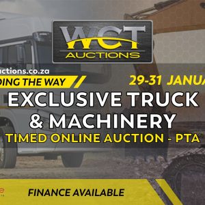 EXCLUSIVE TRUCK & MACHINERY TIMED ONLINE AUCTION – PRETORIA | WCT AUCTIONS | 29 January 08:00 – 31 January 10:30 | www.wctauctions.co.za Secure pre-approved bank finance, contact Leatitia Van Rensburg 082 960 9506 | www.auctionfinance.co.za #AuctionFinance #CommercialFinance #WCTAuctions #TruckAuction Auth. FSP34936