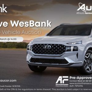 WESBANK EXCLUSIVE ONLINE VEHICLE AUCTION – GQEBERHA | AUCOR PE | 5 March 14:00 – 6 March 10:30 | https://bit.ly/3uGafSs Secure pre-approved bank finance, contact Nicol Palmer at 061 521 7518 | www.auctionfinance.co.za #AuctionFinance #WesBankAuction #WesBank #PortElizabeth Auth. FSP34936 WesBank Exclusive Timed Online Vehicle Auction - Gqeberha Strike a good deal by bidding on our WesBank Exclusive Timed Online Vehicle Auction! Online bidding starts on Tuesday, 05 March 2024 at 14:00 and closes on Wednesday, 06 March 2024 from 10:30. Register & Bid | https://bit.ly/3uGafSs or download our Aucorlive App. Viewing is available on Tuesday, 05 March 2024 from 08:30 to 16:30 by appointment only. Auction Contact: Rina van Niekerk on 083 455 9866. ---------------------------------------- Online Tutorial Videos: https://bit.ly/2YV3lXc ---------------------------------------- Auction Finance Secure pre-approval bank finance, call Nicol on 061 521 7518 www.auctionfinance.co.za Auth. FSP24936 ----------------------------------------