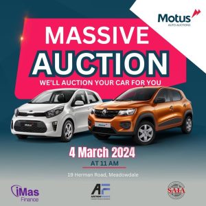 BANK & FLEET VEHICLE AUCTION - MEADOWDALE | MOTUS AUTO AUCTIONS | 4 March 11:00 | www.motusaa.co.za Secure pre-approved bank finance, contact contact Carin Visser 082 654 7232 | www.auctionfinance.co.za #AuctionFinance #iMasFinance #MotusAutoAuctions Auth. FSP34936